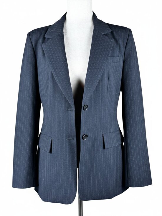 Zara Jackets & Blazers - ZARA Navy Blue Pinstriped Structured Blazer Size Medium